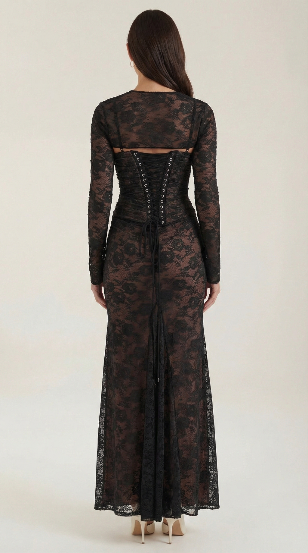 Lace Maxi Dress for Women - Elegant Long Dress with Sleeves - Perfect for Formal Events and Special Occasions