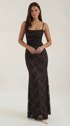 Lace Maxi Dress for Women - Elegant Long Dress with Sleeves - Perfect for Formal Events and Special Occasions