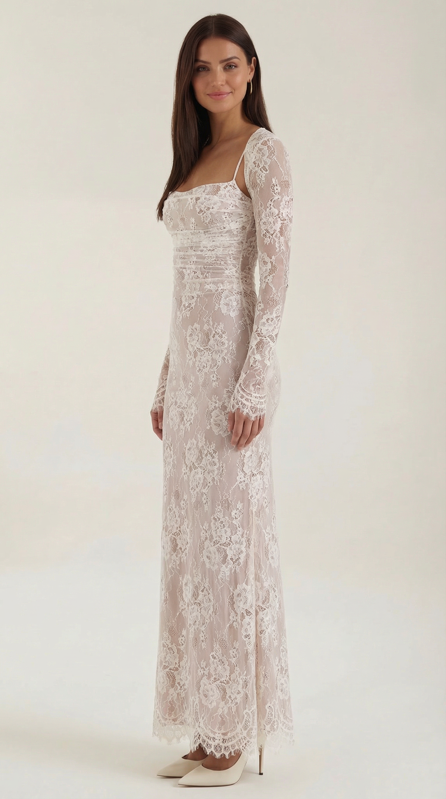 Lace Maxi Dress for Women - Elegant Long Dress with Sleeves - Perfect for Formal Events and Special Occasions