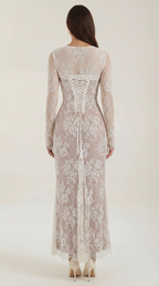 Lace Maxi Dress for Women - Elegant Long Dress with Sleeves - Perfect for Formal Events and Special Occasions