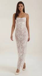 Lace Maxi Dress for Women - Elegant Long Dress with Sleeves - Perfect for Formal Events and Special Occasions