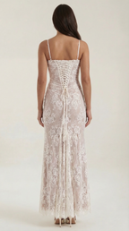 Lace Maxi Dress for Women - Elegant Long Dress with Sleeves - Perfect for Formal Events and Special Occasions