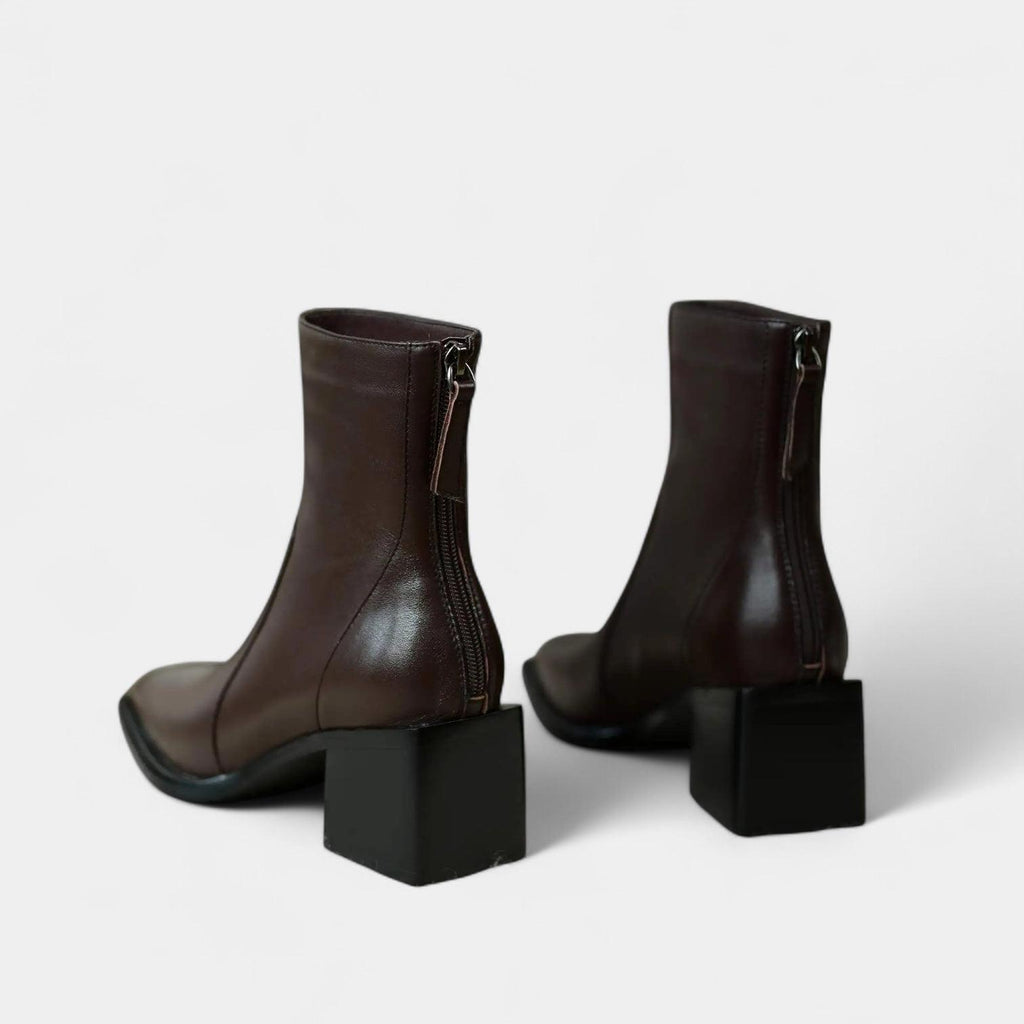 Leather Ankle Boots for Women with Squared Point and Block Heel - Stylish Footwear for Casual or Dressy Occasions