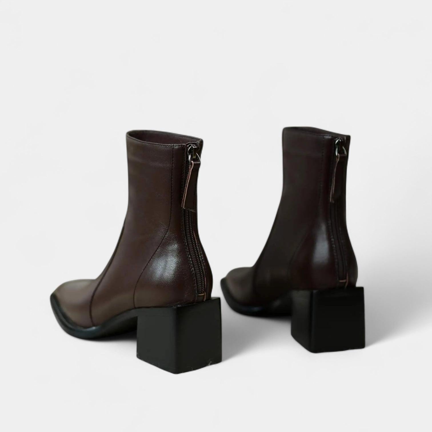 Leather Ankle Boots for Women with Squared Point and Block Heel - Stylish Footwear for Casual or Dressy Occasions