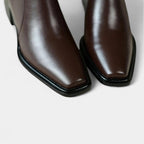 Leather Ankle Boots for Women with Squared Point and Block Heel - Stylish Footwear for Casual or Dressy Occasions