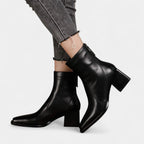 Leather Ankle Boots for Women with Squared Point and Block Heel - Stylish Footwear for Casual or Dressy Occasions