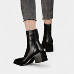 Leather Ankle Boots for Women with Squared Point and Block Heel - Stylish Footwear for Casual or Dressy Occasions