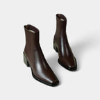 Leather Ankle Boots for Women with Squared Point and Block Heel - Stylish Footwear for Casual or Dressy Occasions