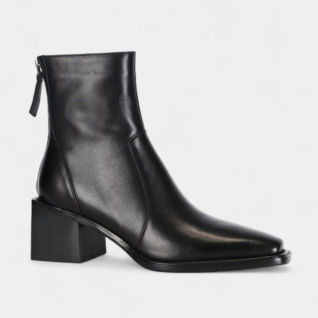Leather Ankle Boots for Women with Squared Point and Block Heel - Stylish Footwear for Casual or Dressy Occasions