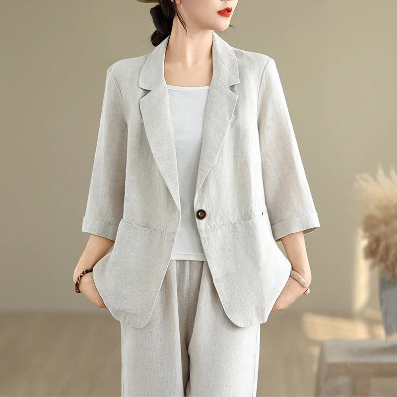 Lightweight Cotton Linen Women's Blazer for Casual and Elegant Outings