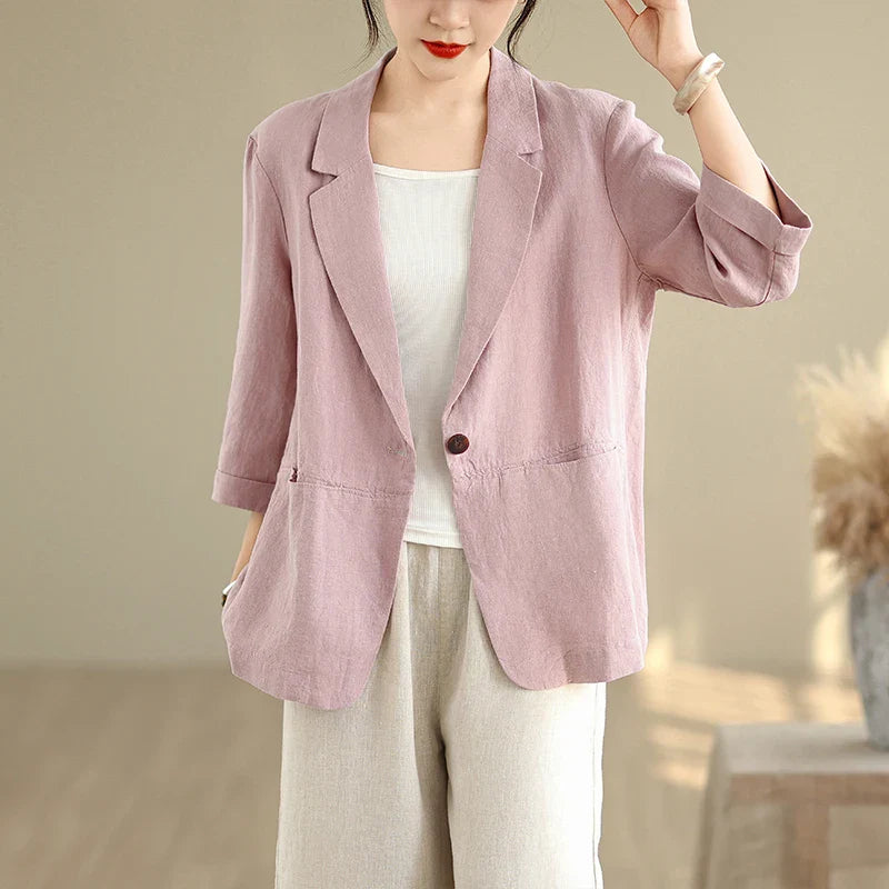 Lightweight Cotton Linen Women's Blazer for Casual and Elegant Outings