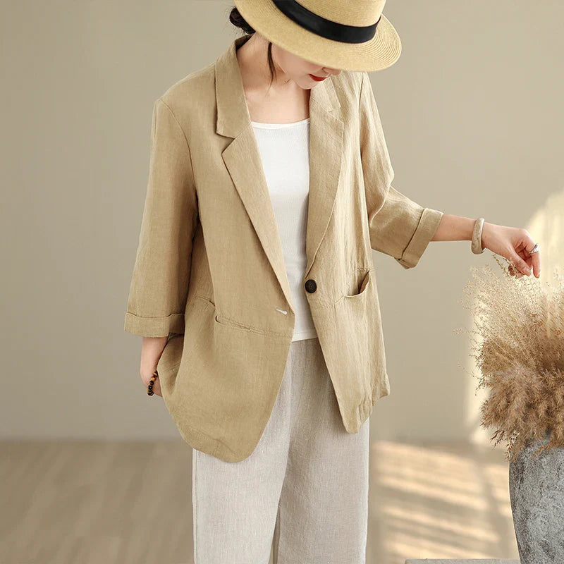 Lightweight Cotton Linen Women's Blazer for Casual and Elegant Outings