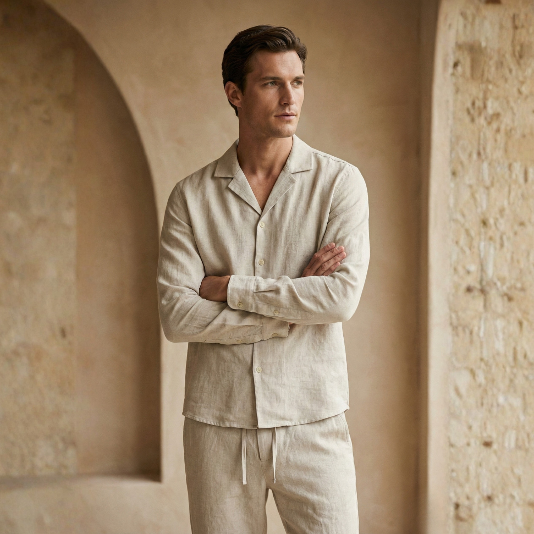 Lightweight Linen Shirt and Trousers Set for Men - Casual Summer Outfit