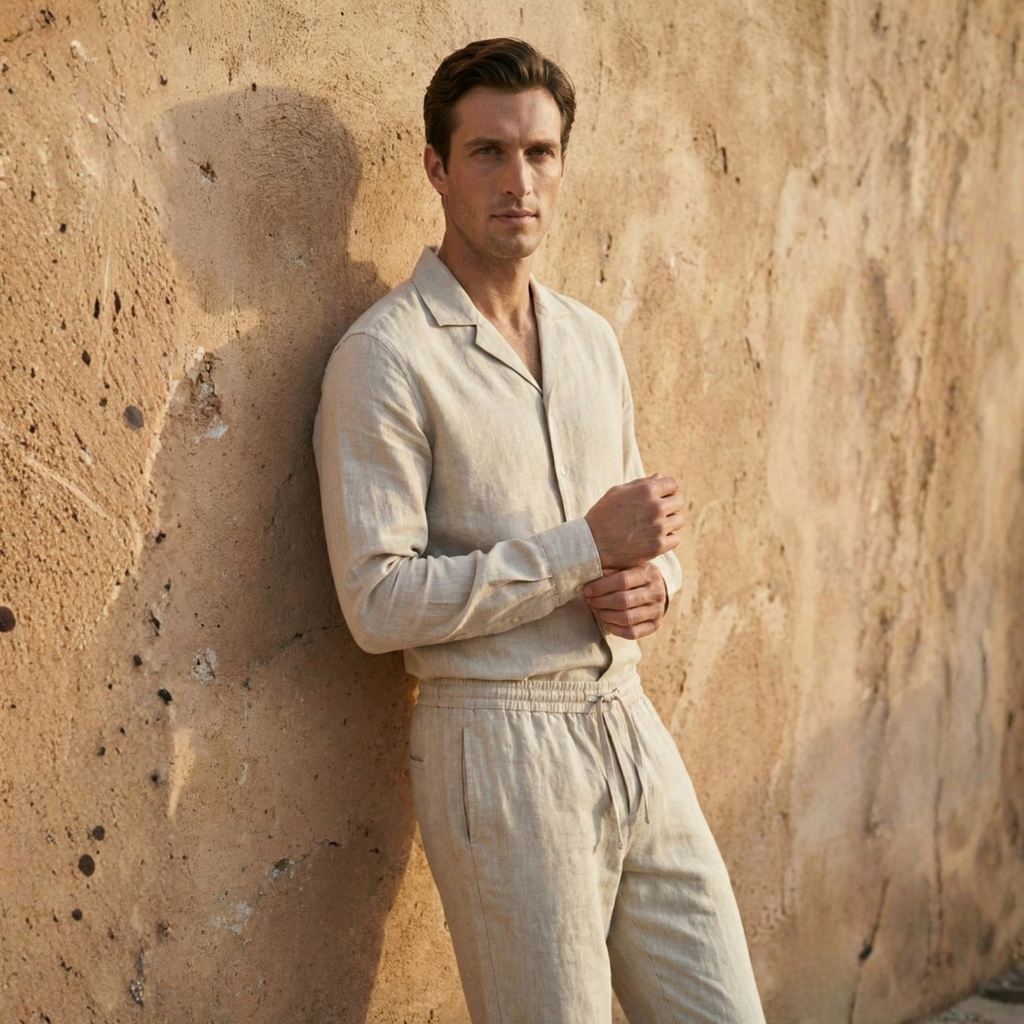 Lightweight Linen Shirt and Trousers Set for Men - Casual Summer Outfit