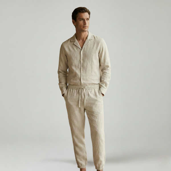 Lightweight Linen Shirt and Trousers Set for Men - Casual Summer Outfit