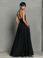 Linen Blend Halter Neck Sleeveless Maxi Dress Women UK – Wedding Guest Garden Party Evening Gown, Cocktail Attire