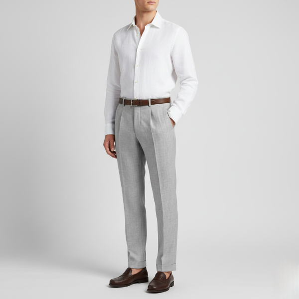 Linen Blend Pleated Straight Leg Trousers for Men - Casual or Formal Wear