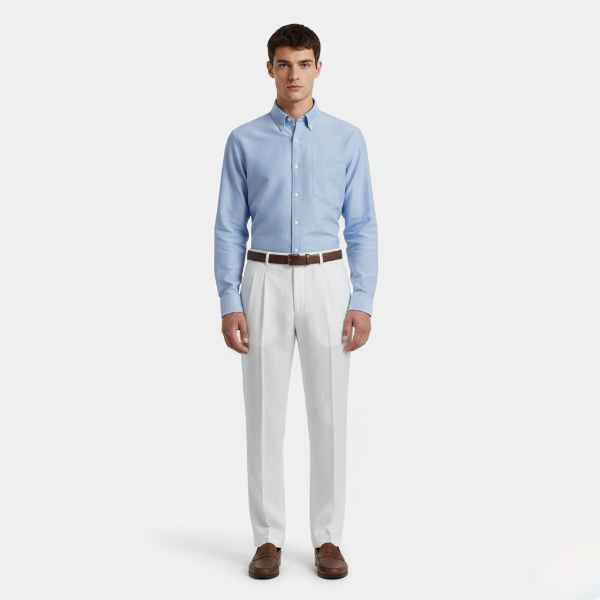 Linen Blend Pleated Straight Leg Trousers for Men - Casual or Formal Wear