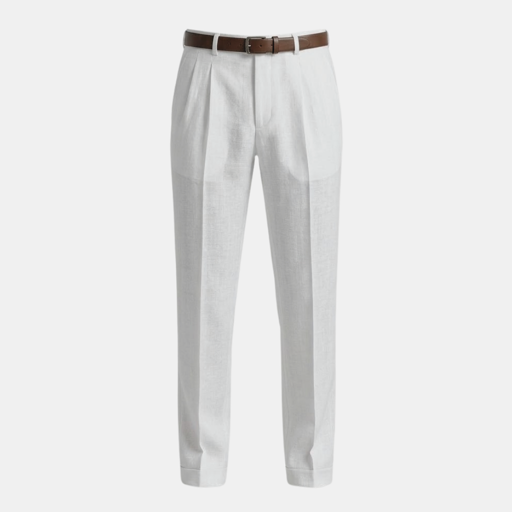 Linen Blend Pleated Straight Leg Trousers for Men - Casual or Formal Wear