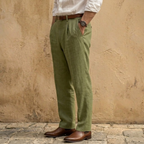 Linen Blend Pleated Straight Leg Trousers for Men - Casual or Formal Wear