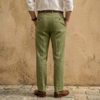 Linen Blend Pleated Straight Leg Trousers for Men - Casual or Formal Wear