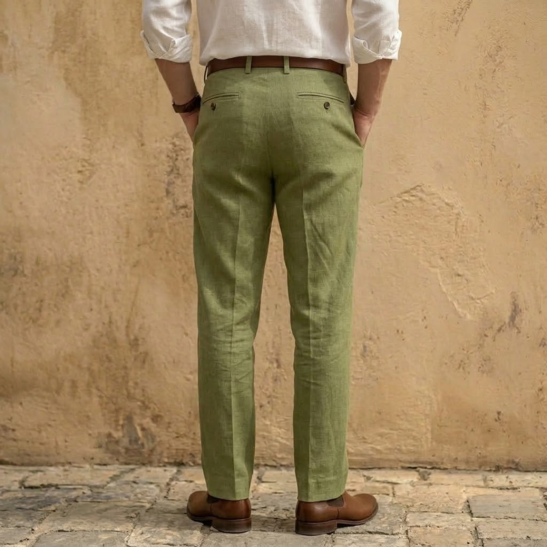 Linen Blend Pleated Straight Leg Trousers for Men - Casual or Formal Wear