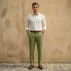 Linen Blend Pleated Straight Leg Trousers for Men - Casual or Formal Wear