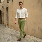 Linen Blend Pleated Straight Leg Trousers for Men - Casual or Formal Wear