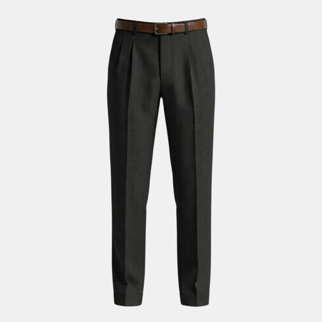 Linen Blend Pleated Straight Leg Trousers for Men - Casual or Formal Wear