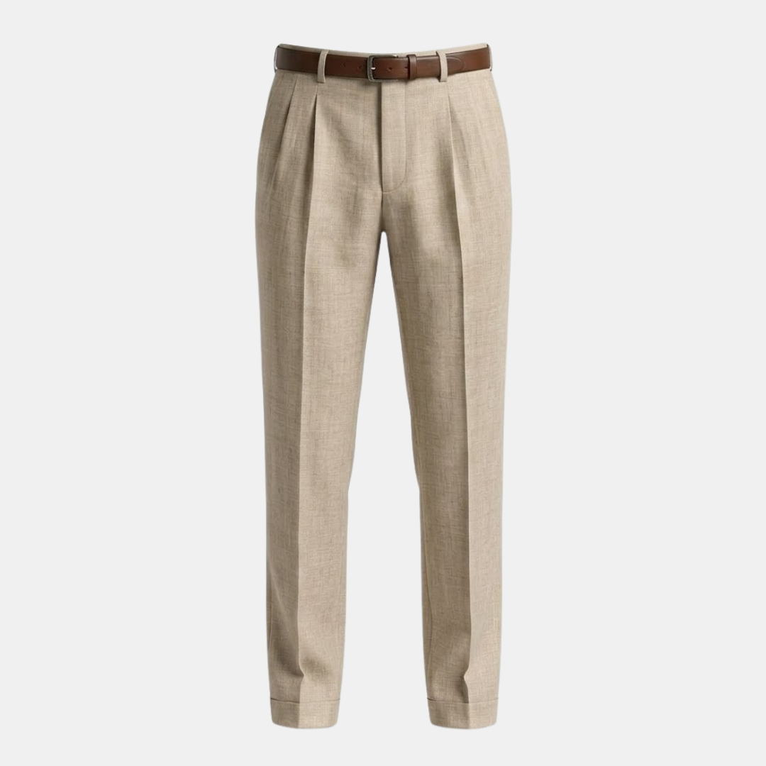 Linen Blend Pleated Straight Leg Trousers for Men - Casual or Formal Wear