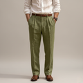 Linen Blend Pleated Straight Leg Trousers for Men - Casual or Formal Wear