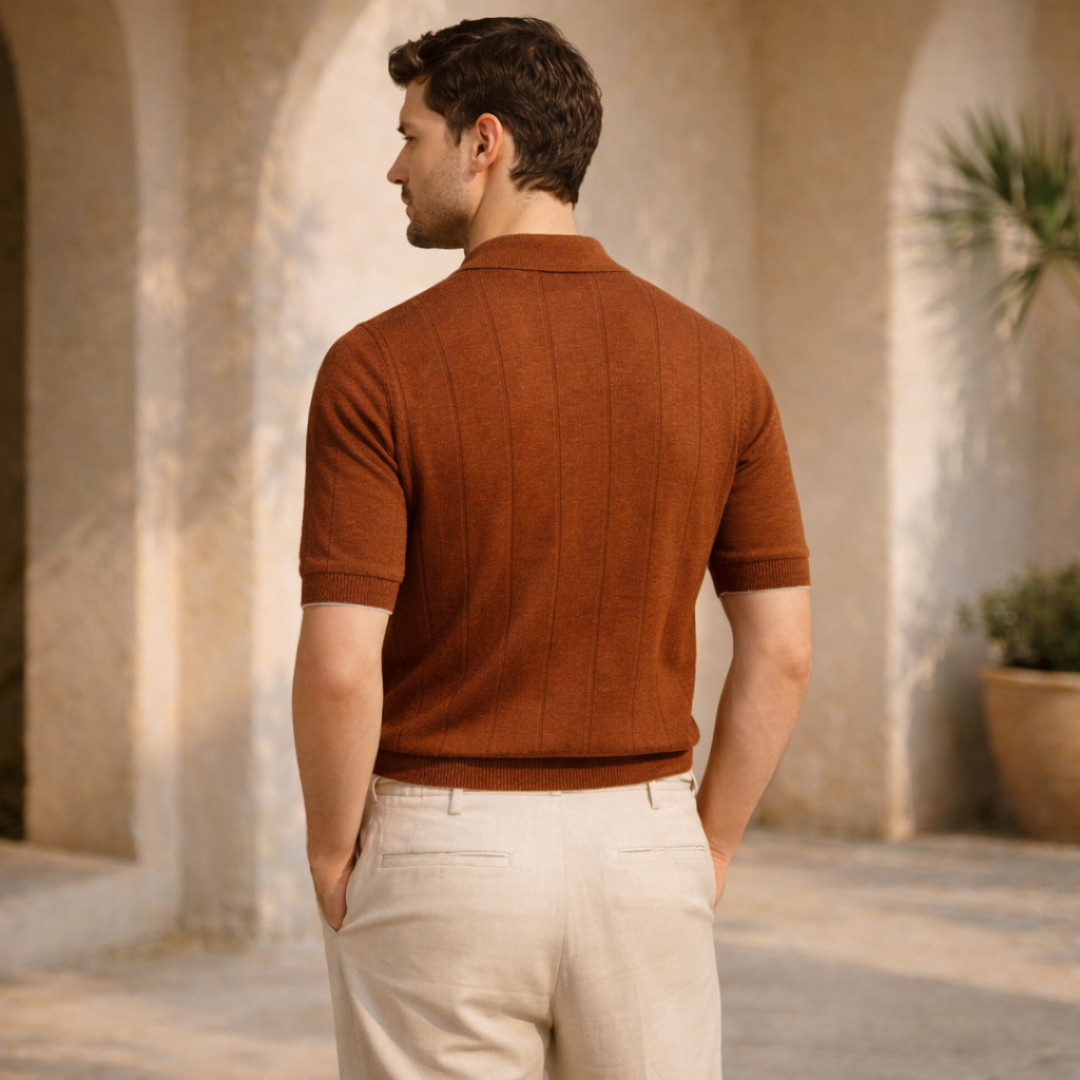 Linen Cotton Knit Polo Shirt for Men - Casual Summer Wear, Short Sleeve