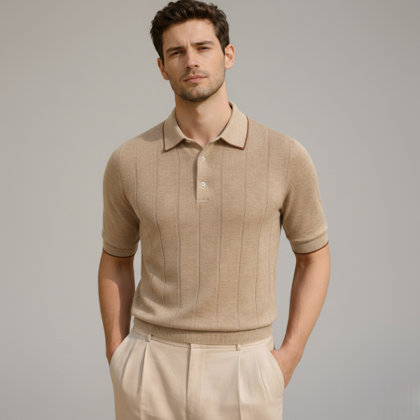 Linen Cotton Knit Polo Shirt for Men - Casual Summer Wear, Short Sleeve