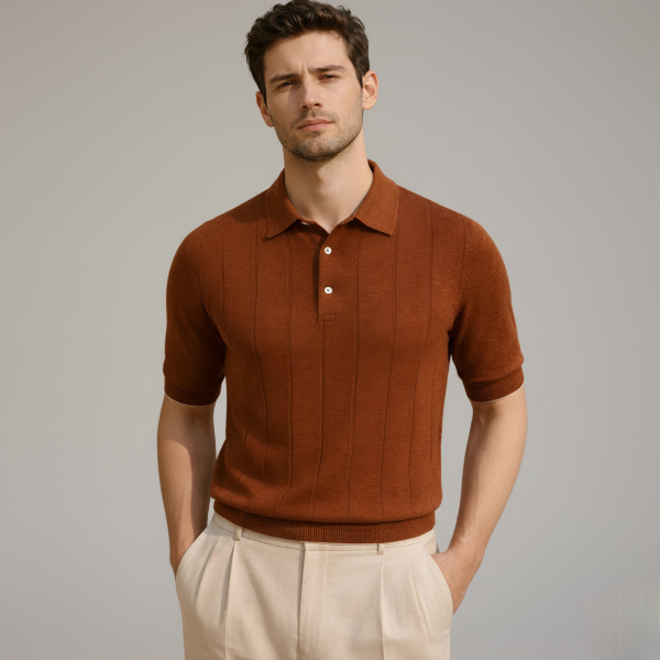 Linen Cotton Knit Polo Shirt for Men - Casual Summer Wear, Short Sleeve