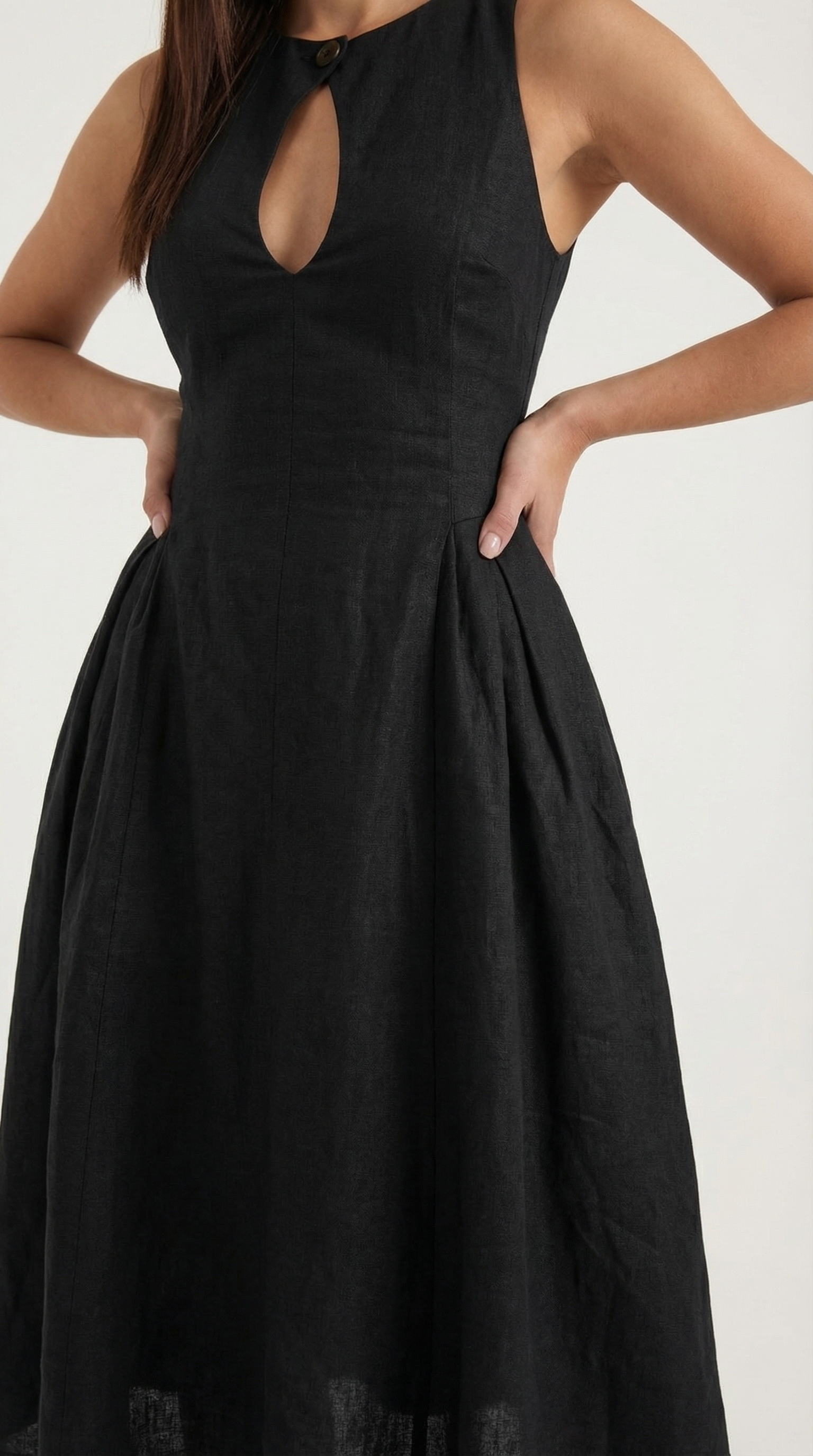 Linen Cutout Dress for Women - Casual Summer Style - Lightweight and Breathable Fabric - Perfect for Outdoor Events