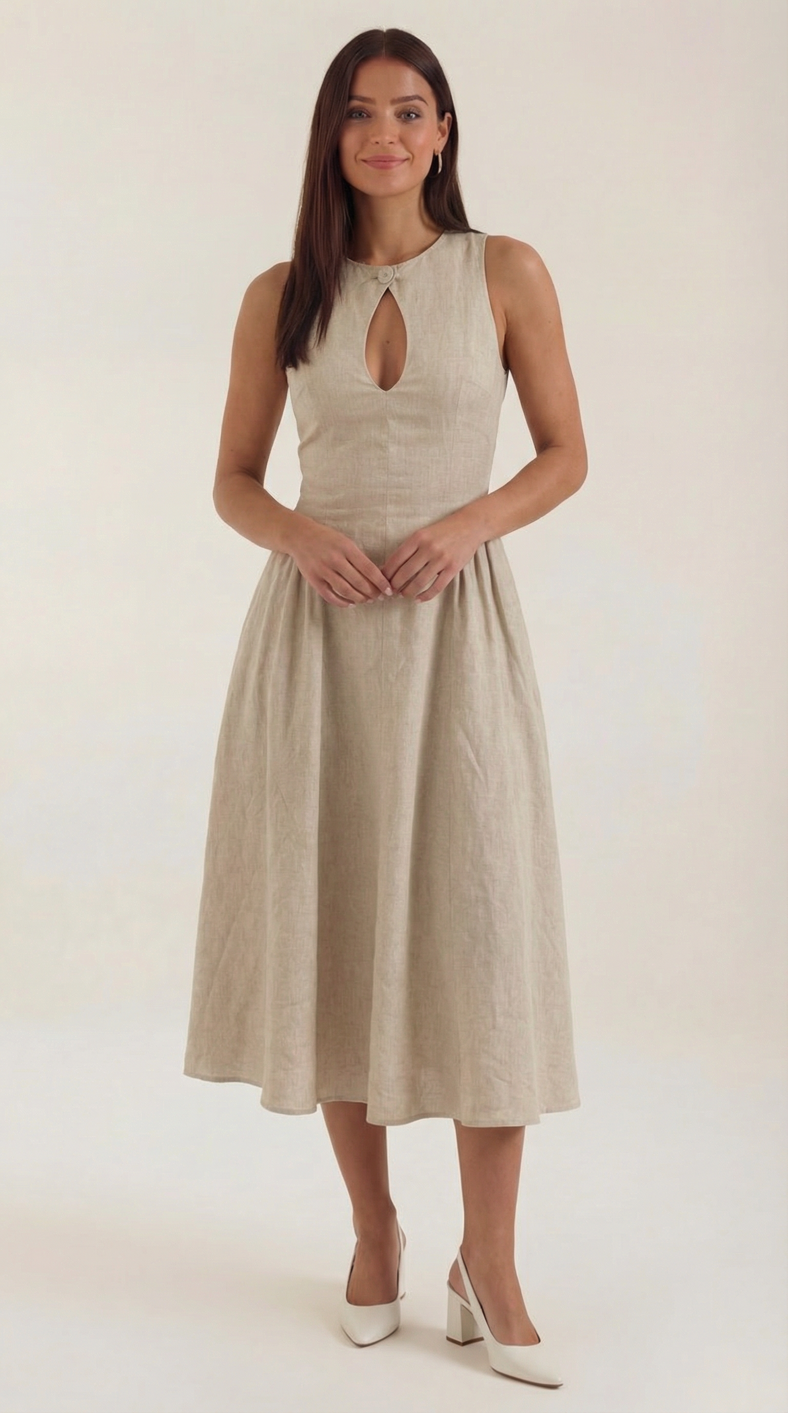 Linen Cutout Dress for Women - Casual Summer Style - Lightweight and Breathable Fabric - Perfect for Outdoor Events