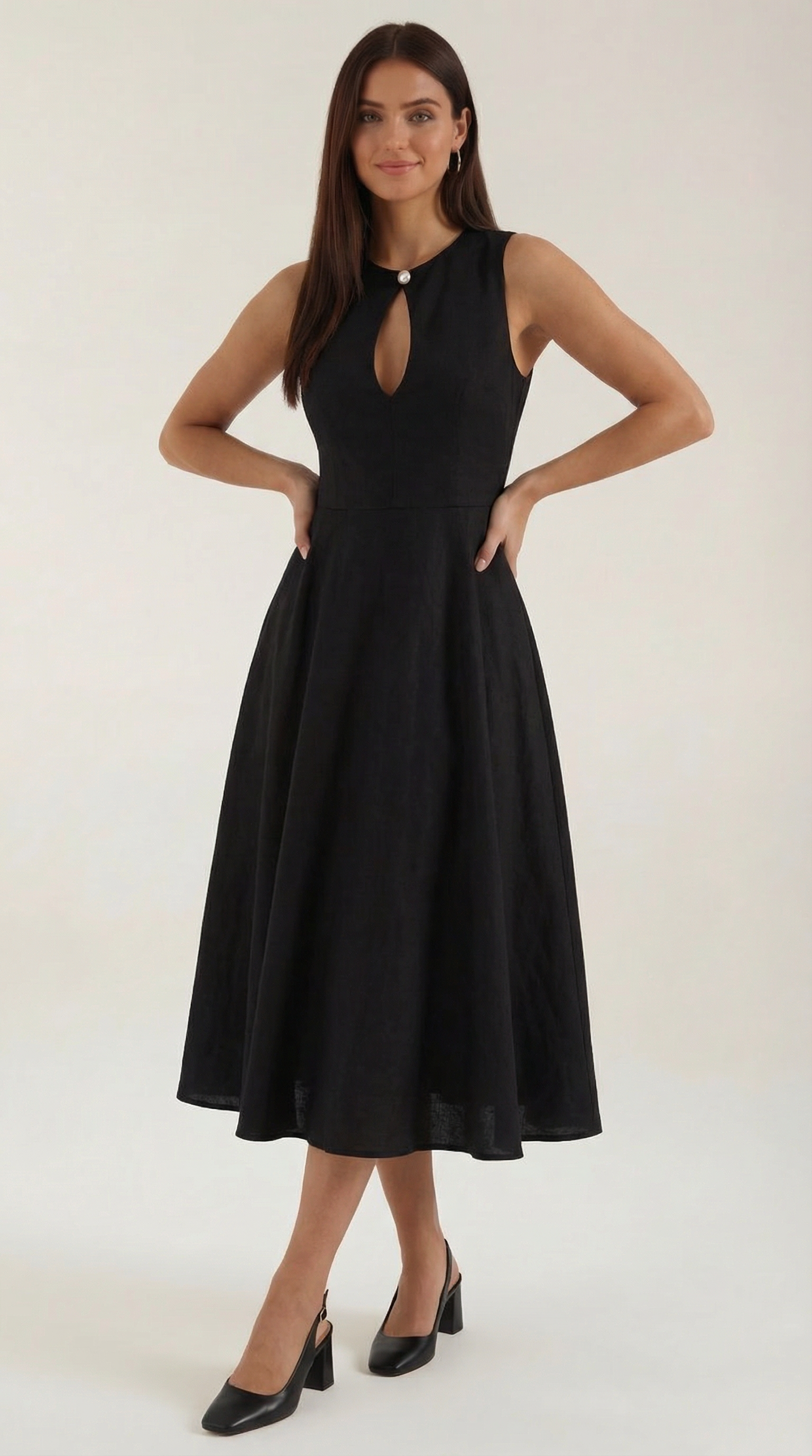 Linen Cutout Dress for Women - Casual Summer Style - Lightweight and Breathable Fabric - Perfect for Outdoor Events