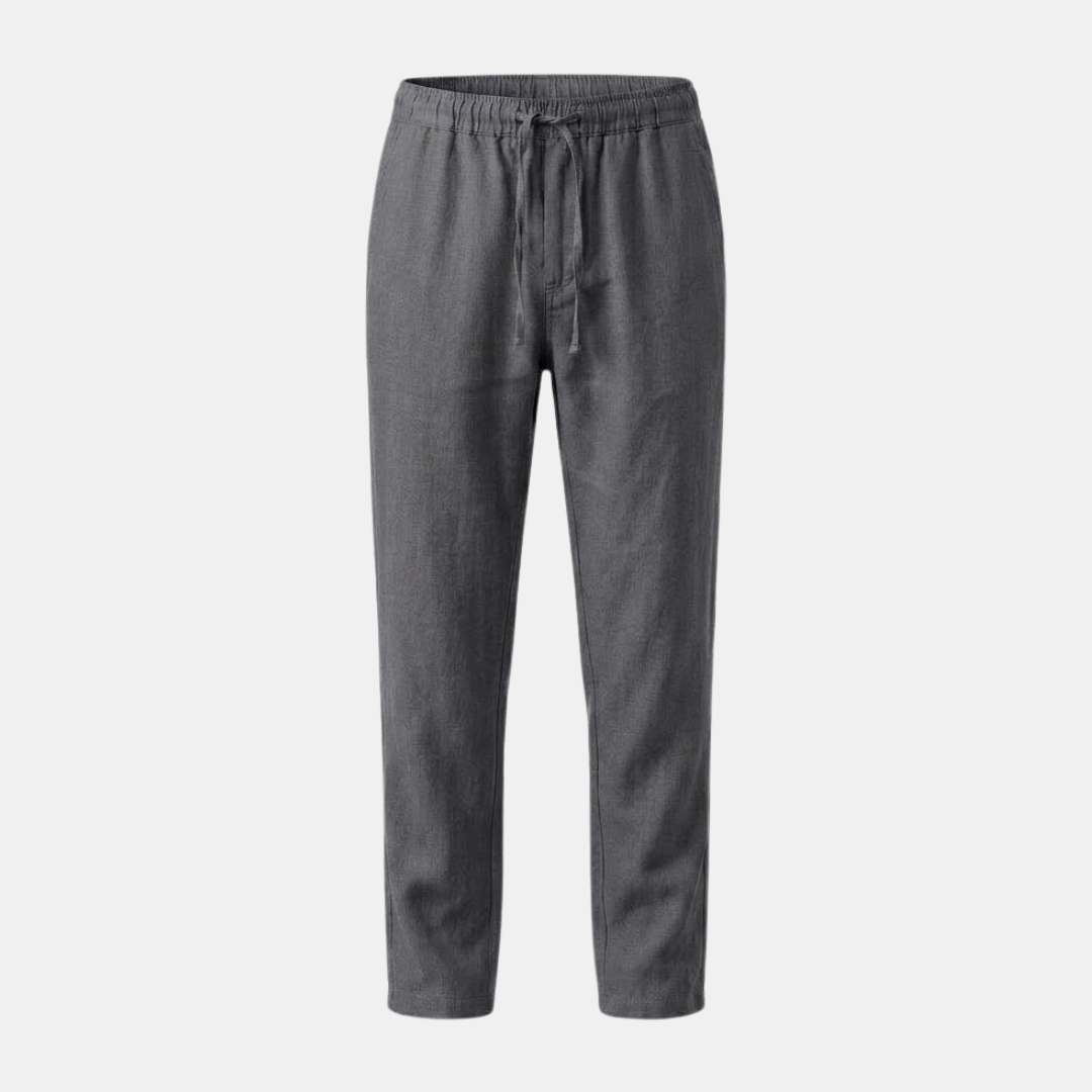 Linen Drawstring Trousers for Men - Straight Leg Casual Pants