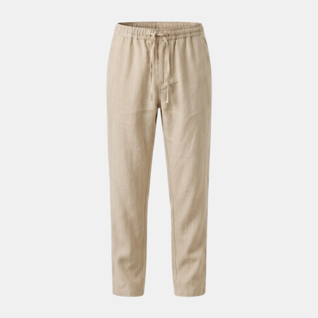 Linen Drawstring Trousers for Men - Straight Leg Casual Pants