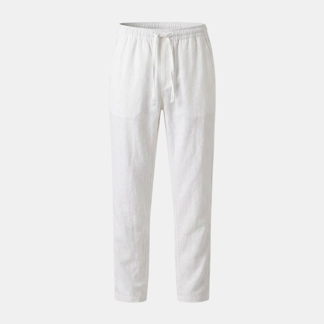 Linen Drawstring Trousers for Men - Straight Leg Casual Pants