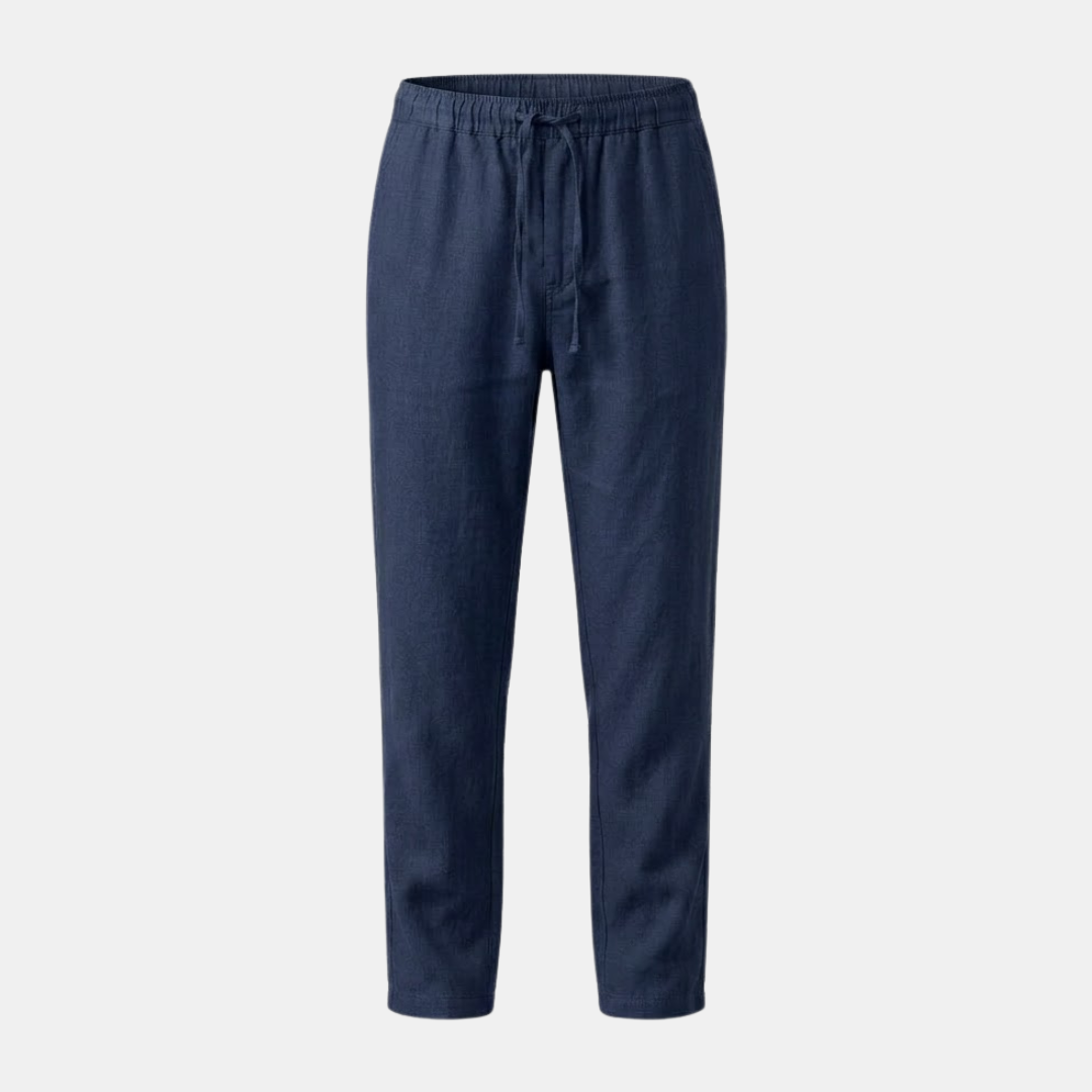 Linen Drawstring Trousers for Men - Straight Leg Casual Pants