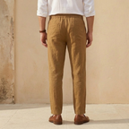 Linen Drawstring Trousers for Men - Straight Leg Casual Pants