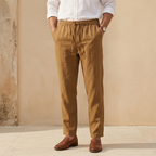 Linen Drawstring Trousers for Men - Straight Leg Casual Pants