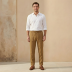 Linen Drawstring Trousers for Men - Straight Leg Casual Pants