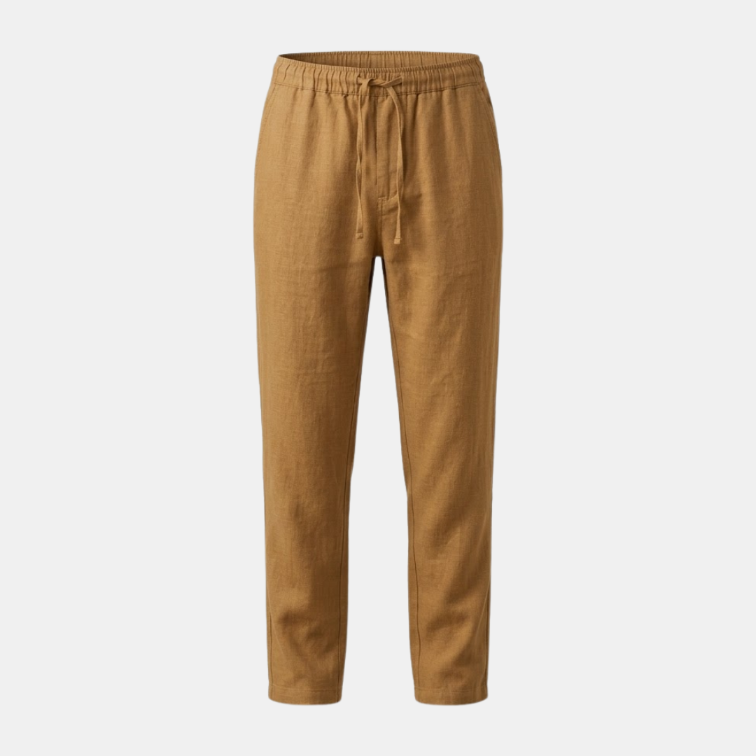 Linen Drawstring Trousers for Men - Straight Leg Casual Pants