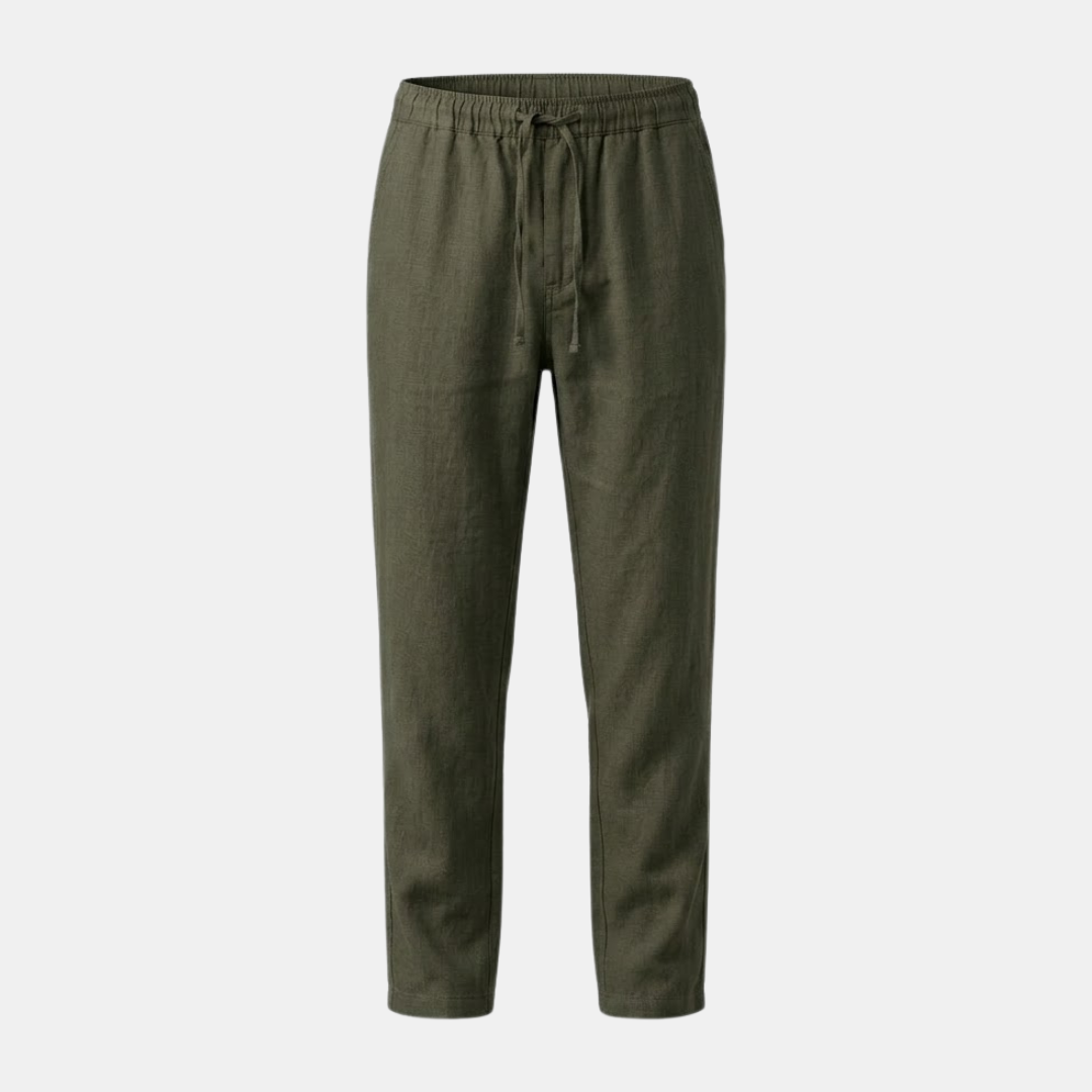 Linen Drawstring Trousers for Men - Straight Leg Casual Pants