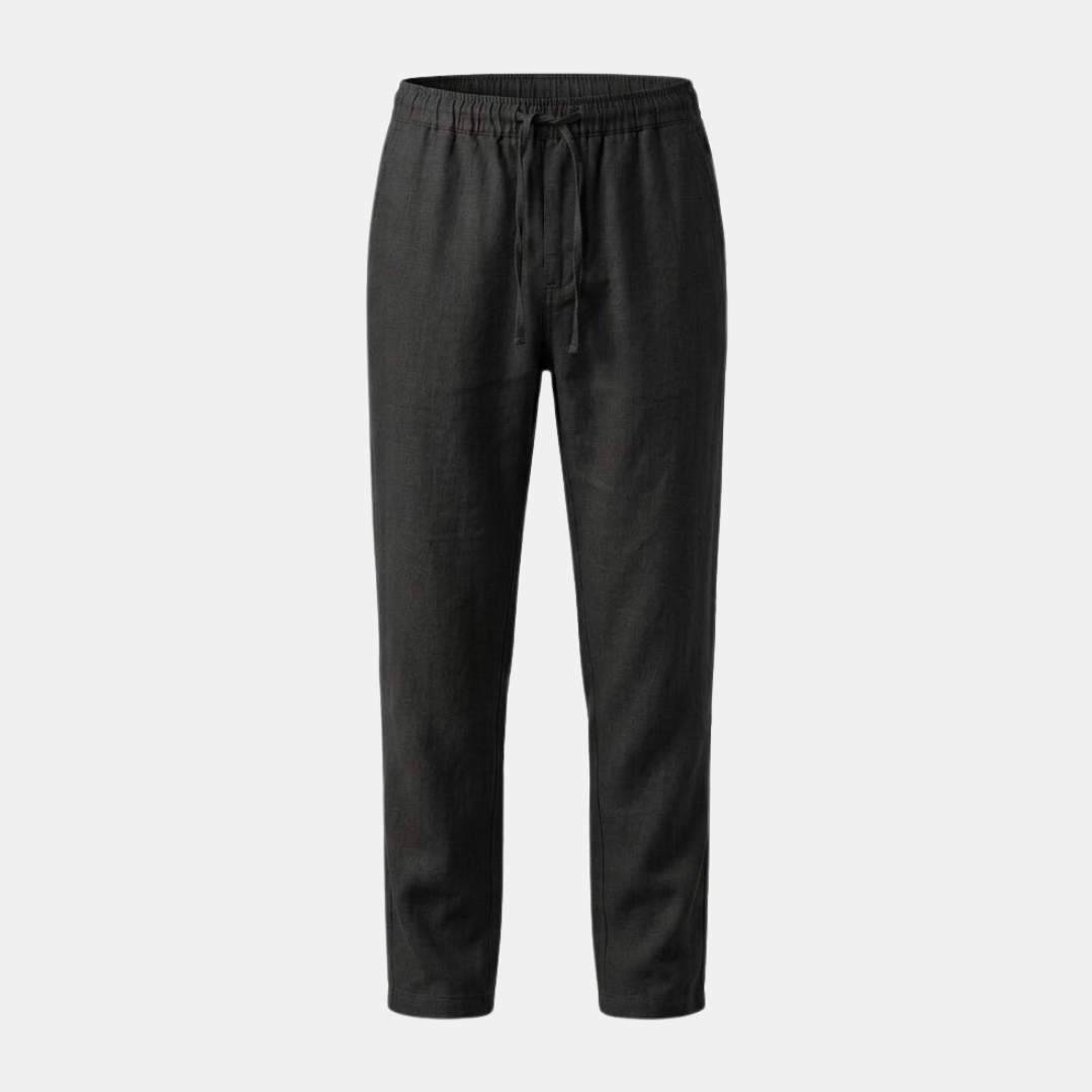 Linen Drawstring Trousers for Men - Straight Leg Casual Pants