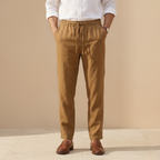 Linen Drawstring Trousers for Men - Straight Leg Casual Pants