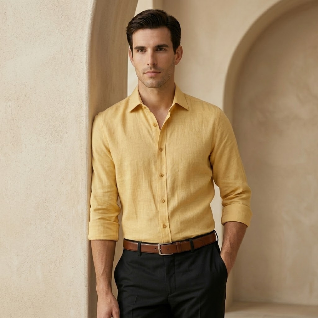 Linen Long Sleeve Button-Up Shirt for Men | Smart Casual Wear