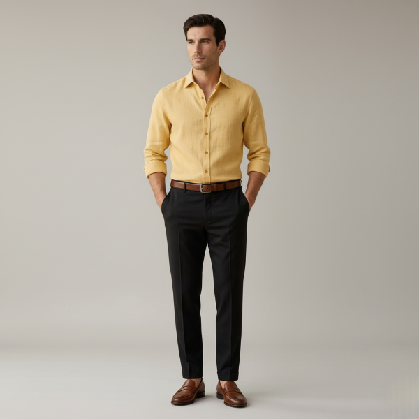 Linen Long Sleeve Button-Up Shirt for Men | Smart Casual Wear